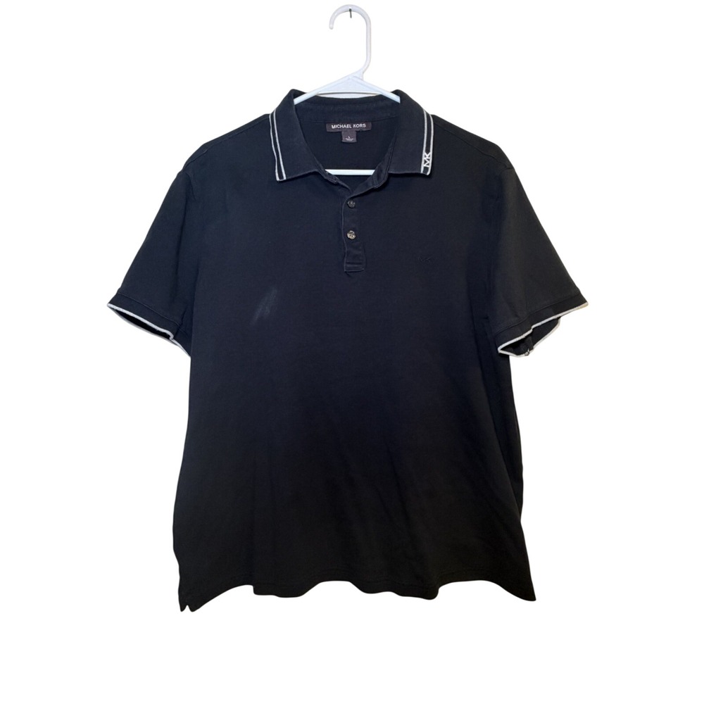 Michael Kors Shirt Men's Size L Black White 100% Cotton Polo Shirt Short Sleeve